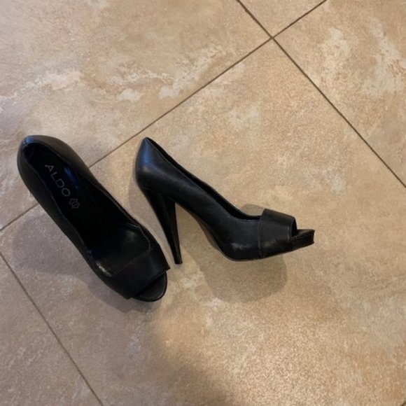 aldo black genuine leather pumps size 8.5 - Picture 2 of 4